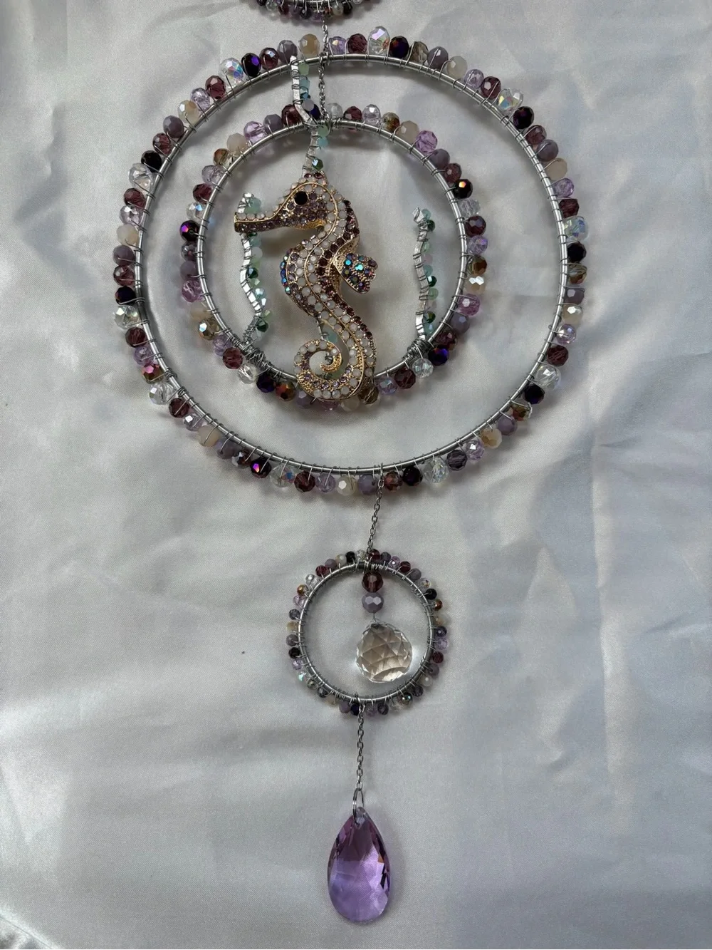 Seahorse Crystal Sun Catcher - Purple & Silver Hanging Ornament